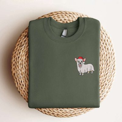 Embroidered Corgi Ghost Dog Christmas Sweatshirt