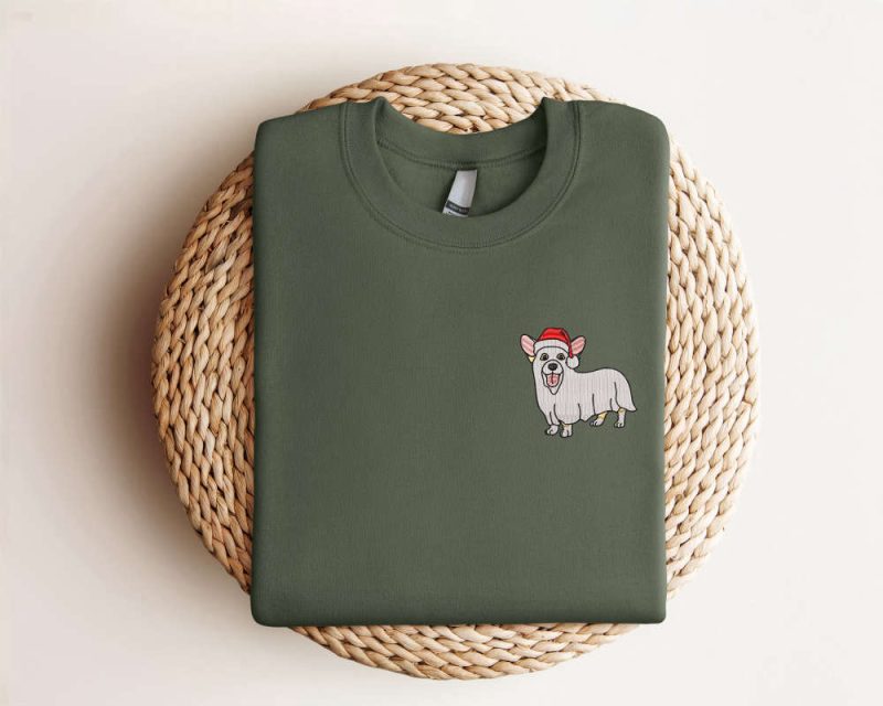 Embroidered Corgi Ghost Dog Christmas Sweatshirt