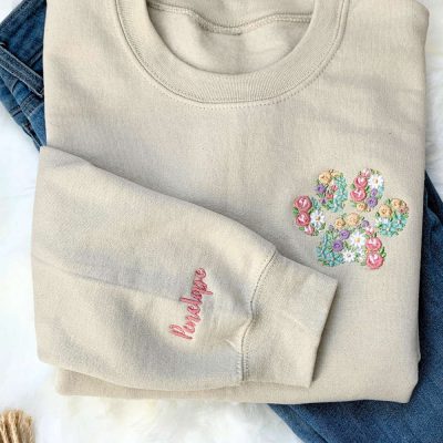 Embroidered Dog Sweatshirt 2D Crewneck Sweatshirt