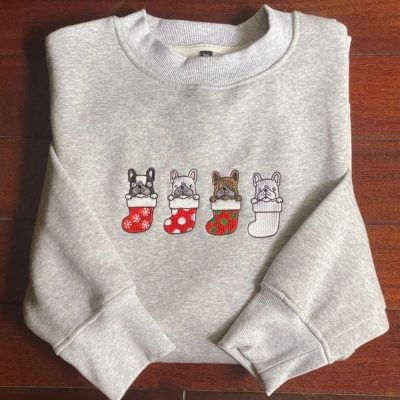 Embroidered French Bulldog Santa Christmas Sweatshirt