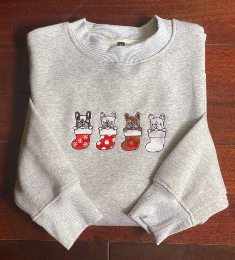 Embroidered French Bulldog Santa Christmas Sweatshirt