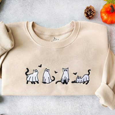 Embroidered Ghost Cats Sweatshirt