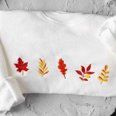 Fall Leaves Embroidered Crewneck