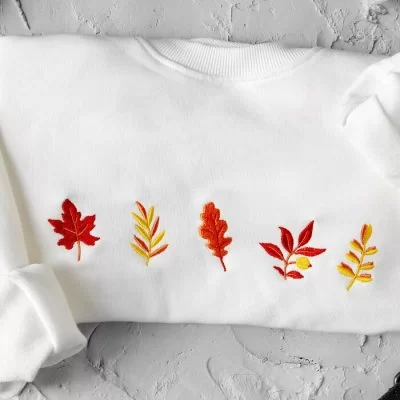 Fall Leaves Embroidered Crewneck