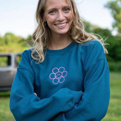 Flower Power Embroidered Crew Neck Sweatshirt