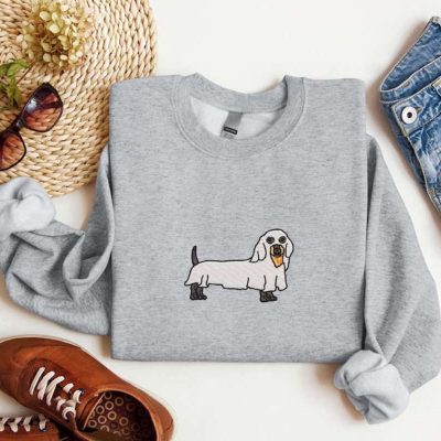 Ghost Dog Embroidered Sweatshirt 2D Crewneck Sweatshirt For Men And Women