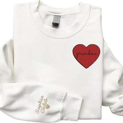 Givesmiles Custom Embroidered Grandma Heart In Chest Sweatshirt And Hoodie