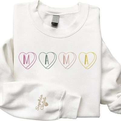 Givesmiles Custom Embroidered Mama Heart Colorful Cute Sweatshirt And Hoodie