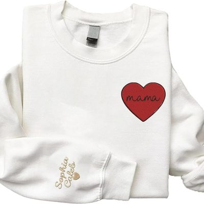 Givesmiles Custom Embroidered Mama Heart In Chest Sweatshirt And Hoodie