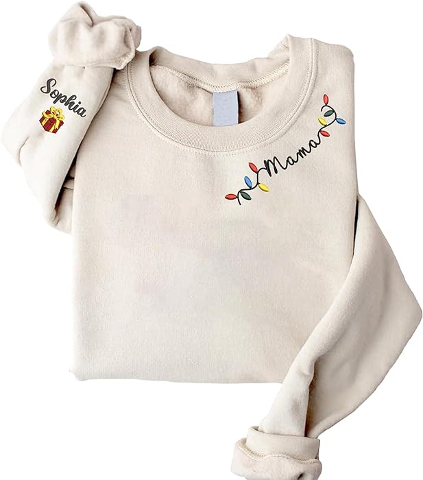 Givesmiles Custom Embroidered Mama Monogram Lights Christmas Sweatshirt