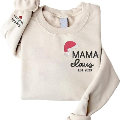 Givesmiles Personalized Embroidered Mama Claus EST 2023 Sweatshirt And Hoodie