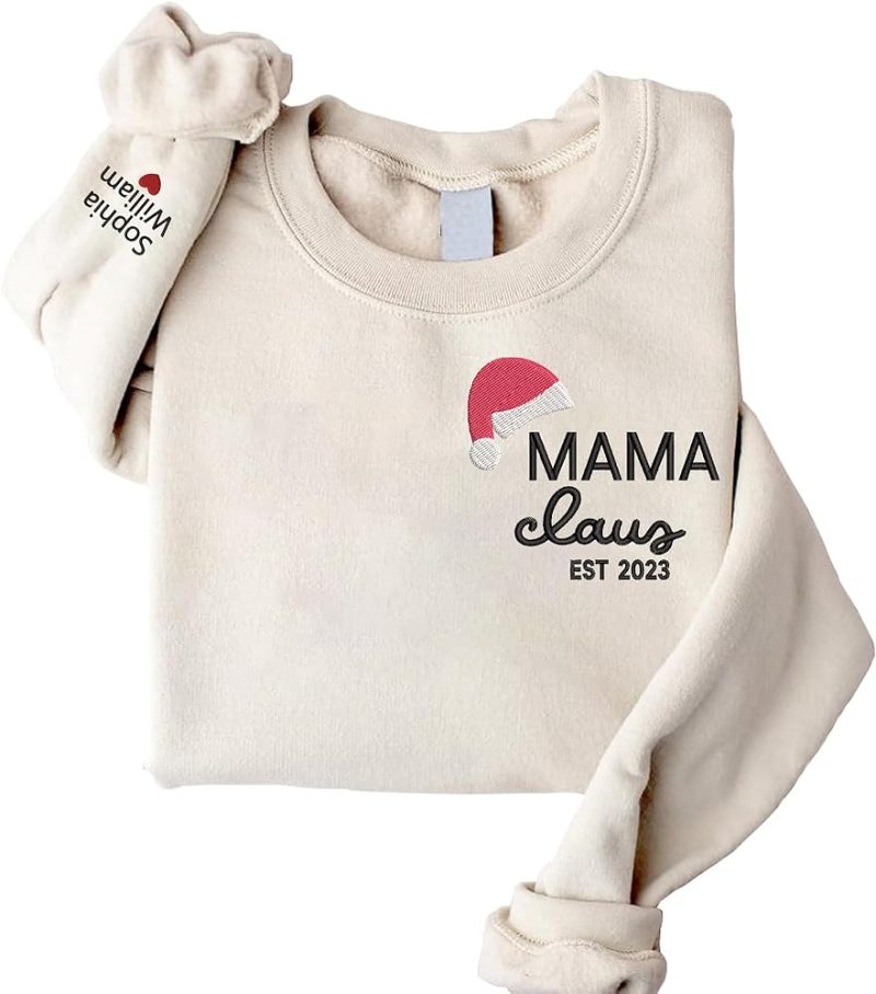 Givesmiles Personalized Embroidered Mama Claus Est 2023 Sweatshirt And Hoodie