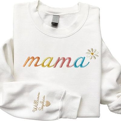 Givesmiles Personalized Embroidered Mama Colorful And Daisy Sweatshirt And Hoodie