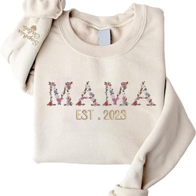 Givesmiles Personalized Embroidered Mama Floral Colorful Sweatshirt And Hoodie