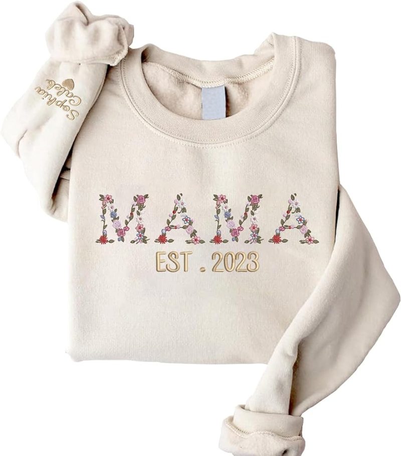 Givesmiles Personalized Embroidered Mama Floral Colorful Sweatshirt And Hoodie