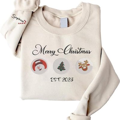 Givesmiles Personalized Embroidered Merry Christmas EST2023 Sweatshirt And Hoodie