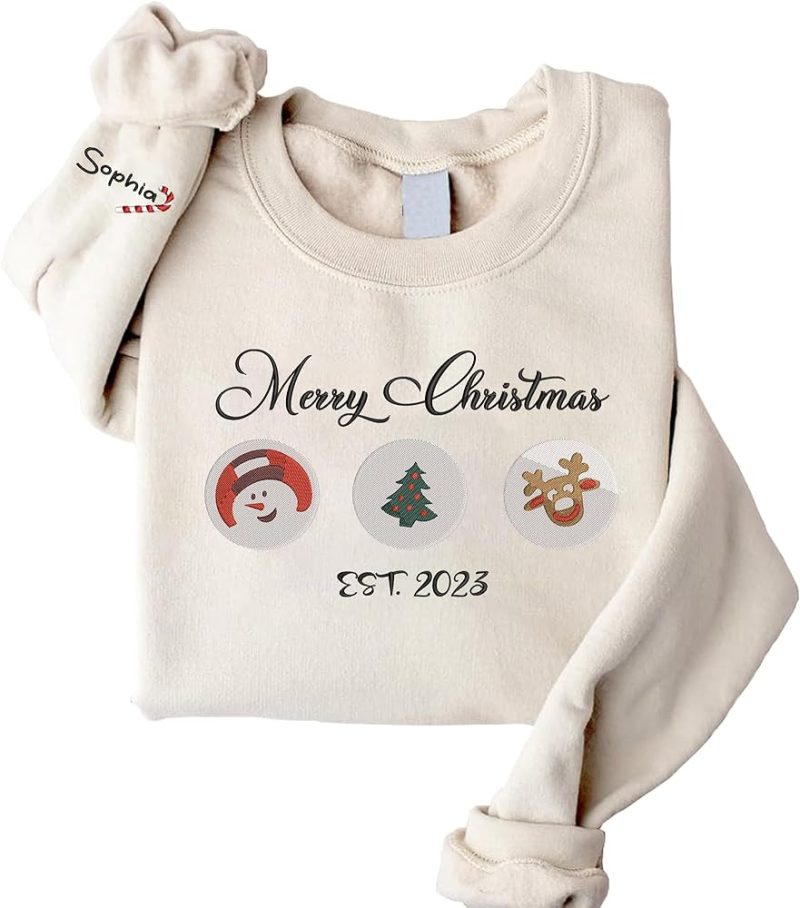 Givesmiles Personalized Embroidered Merry Christmas Est2023 Sweatshirt And Hoodie