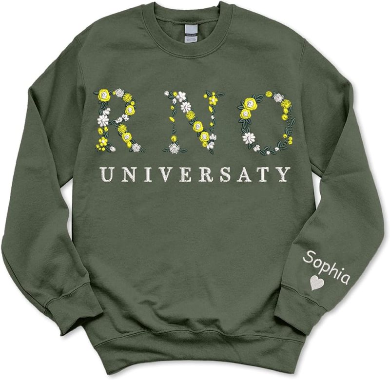 Givesmiles Personalized Embroidered Sweatshirt With Flower Letter