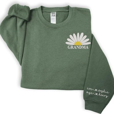 GodLover Custom Embroidered Daisy Grandma Sweatshirt