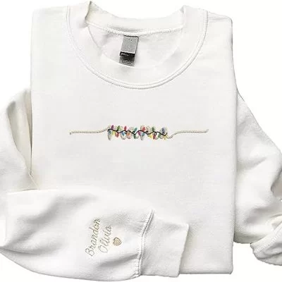 GodLover Personalized Embroidered Mama With Christmas Light Sweatshirt
