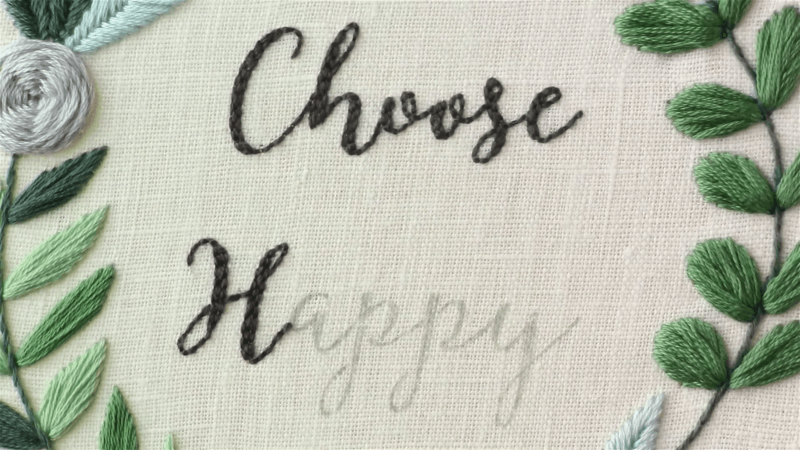 embroidered with the words choose happy