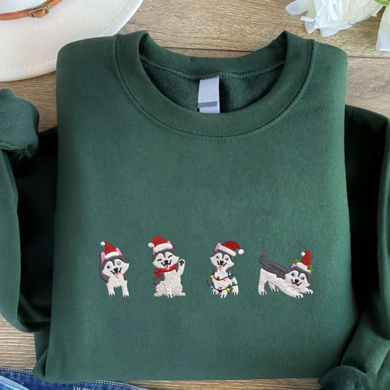 Husky Christmas Embroidered Sweatshirt