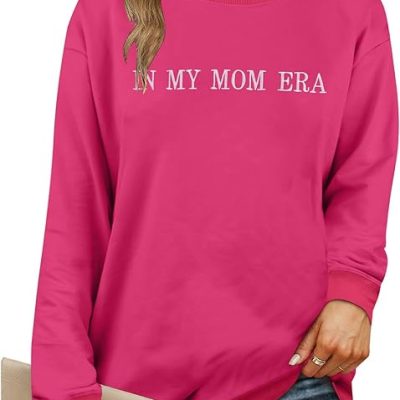 In My Mom Era Sweatshirts Women Mama Embroidered Sweatshirt Casual Mom Life Letter Print Long Sleeve Pullovers Tops