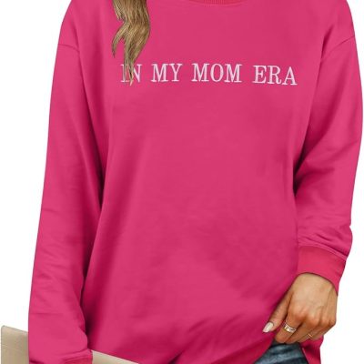 In My Mom Era Sweatshirts Women Mama Embroidered Sweatshirt Casual Mom Life Letter Print Long Sleeve Pullovers Tops