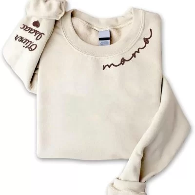 Love Signal Custom Embroidered Mama Sweatshirt Personalized Mama Sweatshirt Embroidered Crewneck Sweater