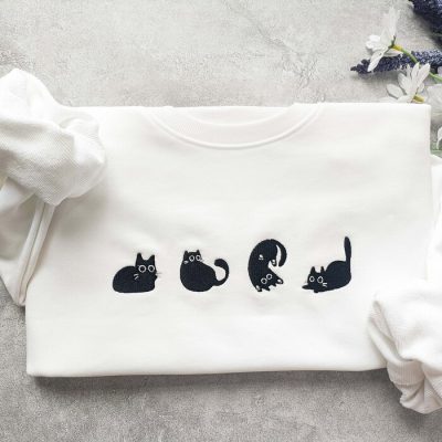 Lovely Black Cat Embroidered Sweatshirt