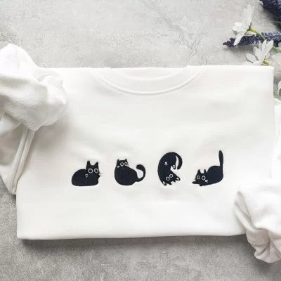 Lovely Black Cat Embroidered Sweatshirt