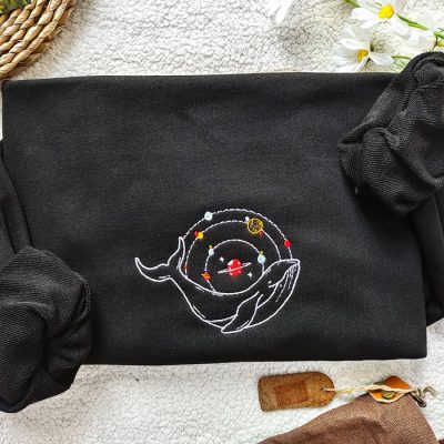 Magic Planets And Whales Embroidered Sweatshirt
