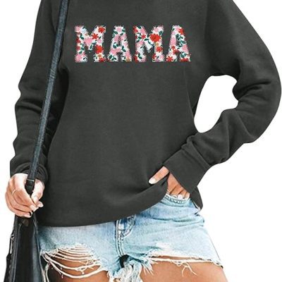 Mama Floral Sweatshirt Women Funny Embroidered Retro Mama Letter Pullover Gift For Mom Long Sleeve Shirt