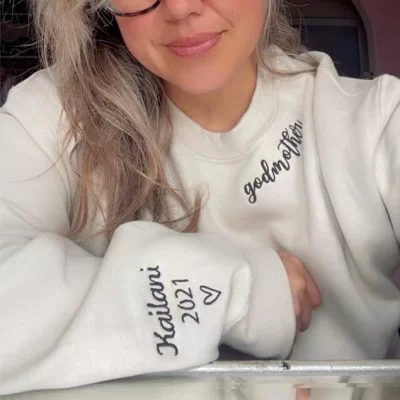Custom Embroidered Mama Crewneck With Kids Names On Sleeve