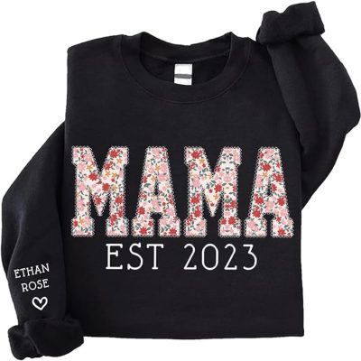 Mama Sweatshirt Embroidered Heart On Kids Name