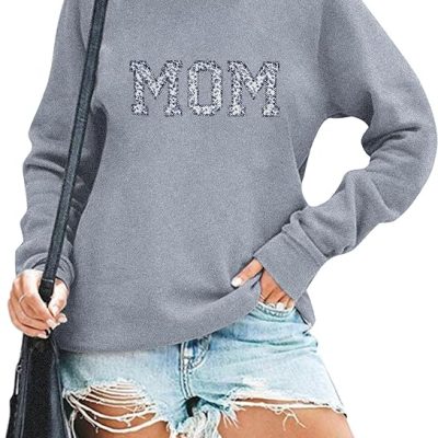 Mom Sweatshirt Women Colorful Embroidered Mama Letter Print Crewneck Sweatshirt Mom Life Pullover Top