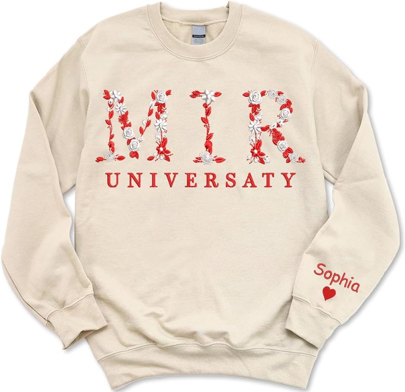 Pamaheart Personalized Embroidered Sweatshirt With Flower Letter