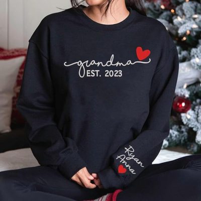 Grandma EST 2023 Sweatshirt With Name On Sleeve