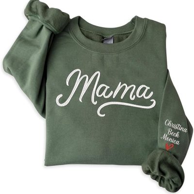 Personalized Embroidered Sweatshirt Mama Nickname And Kids Name On Sleeve