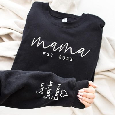 Custom Mama Est 2023 With Kids Names On Sleeve