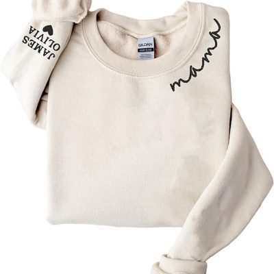 Personalized Mama Embroidered Sweatshirt With Daughter And Son Names