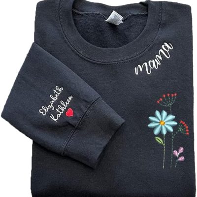 Personalized Mama Embroidered Wild Flower Sweatshirt