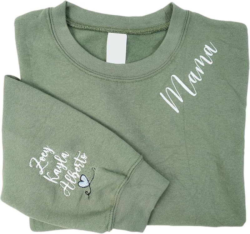 Pofily Custom Mama Embroidered Sweatshirt With Kids Names Sleeve-New Mom Gift Personalized