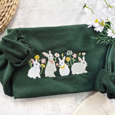 Rabbit And Flower Embroisered Sweatshirt