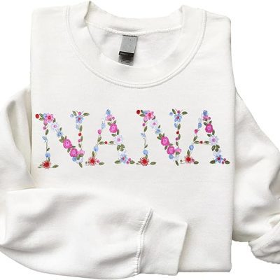 Regamor Embroidery Nana Sweatshirts For Women Gift Sweatshirt From Grandkids Nana Flower Grandma Gift Mothers Christmas