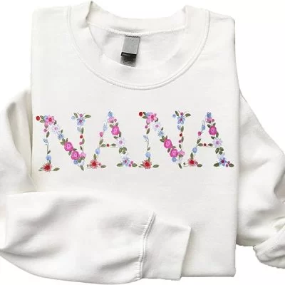 Regamor Embroidery Nana Sweatshirts For Women Gift Sweatshirt From Grandkids Nana Flower Grandma Gift Mothers Christmas