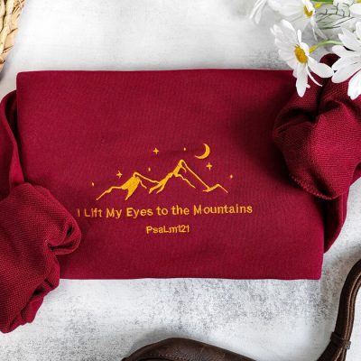 Retro Christian I Lift My Eyes To The Mountains Trendy Embroidered Sweatshirt