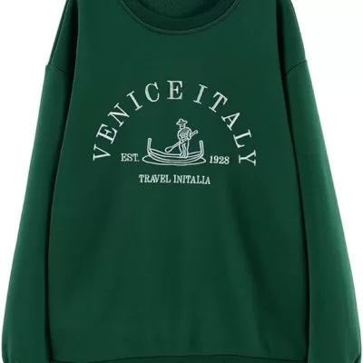 Ritatte Women's Casual Crewneck Sweatshirts Venice Italy Letter Graphic Embroidered Long Sleeve Oversized Pullover Tops