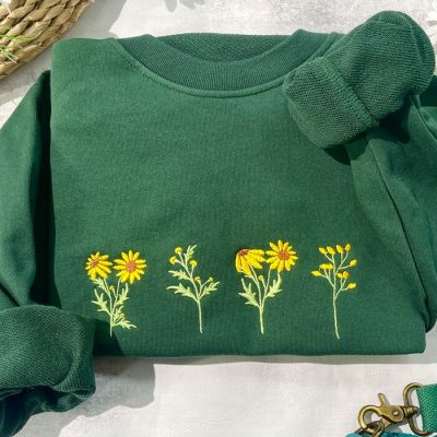 Round Neck Sunflower Embroidered Sweatshirt