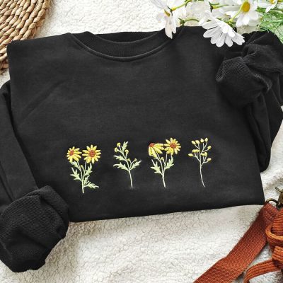 Round Vintage Neck Sunflower Women's Trend Embroidered Sweatshirt